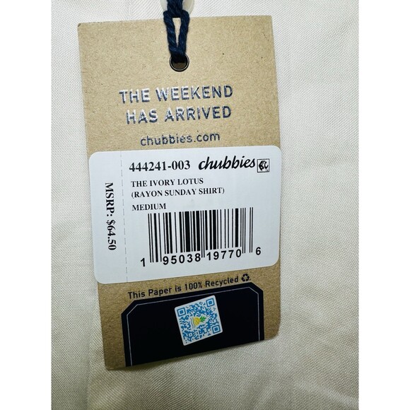 CHUBBIES Ivory Lotus Rayon Sunday Button Up Short Sleeve Cream Shirt Men's M NWT - Picture 3 of 7